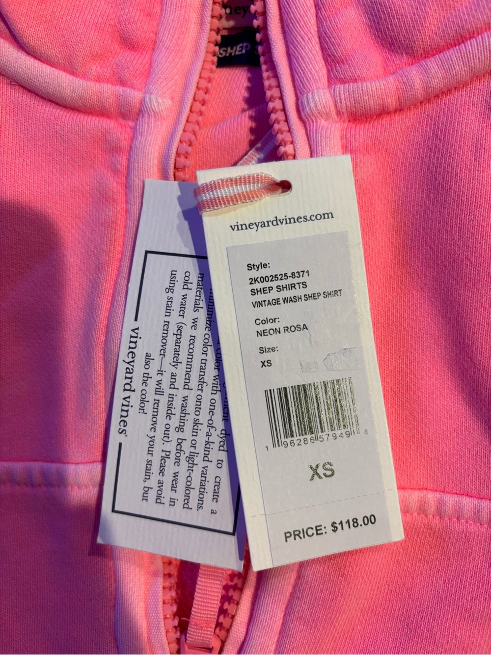 Vineyard Vines Girls' Bright Pink Half-Zip Pullover. XS. new with tags - Picture 2 of 2